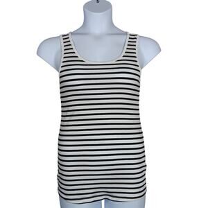 Amazon Essentials Tank Top Size Large Black and White Stripes White Trims